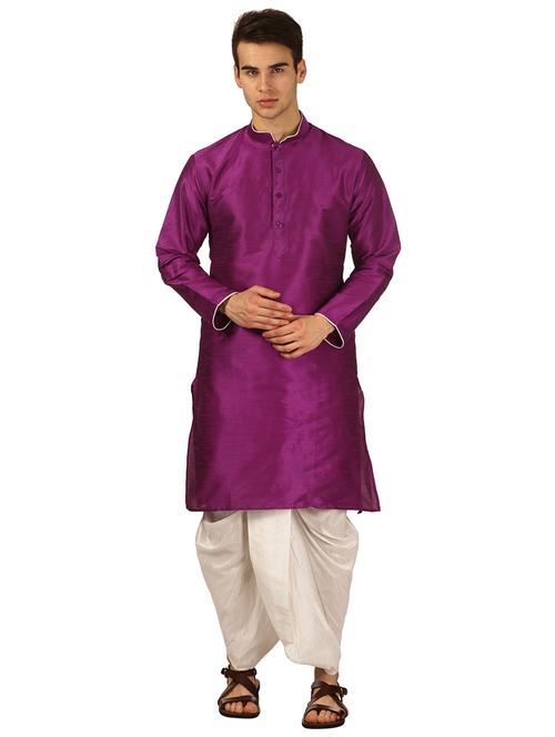 men solid long sleeve kurta and dhoti set - 22000965 - Very Small Image - 1