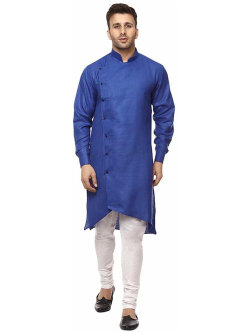 men solid mandarin neck kurta churidar ethnic wear set - 22000966 - Very Small Image - 1
