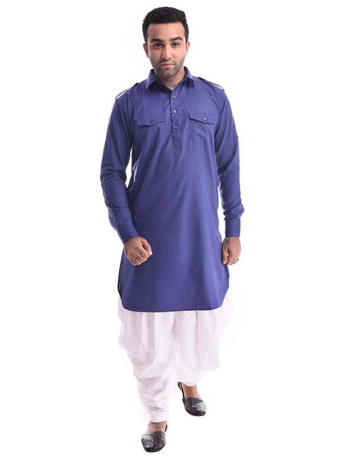 men solid long sleeve pathani kurta set - 22000967 - Very Small Image - 1