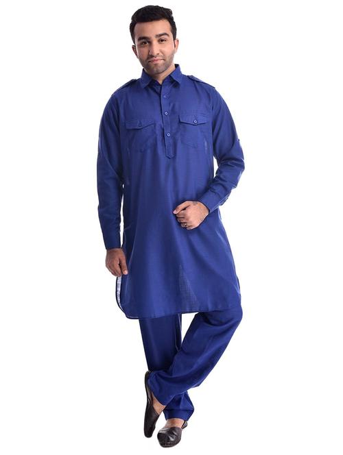 men solid long sleeve pathani kurta set - 22000968 - Very Small Image - 1