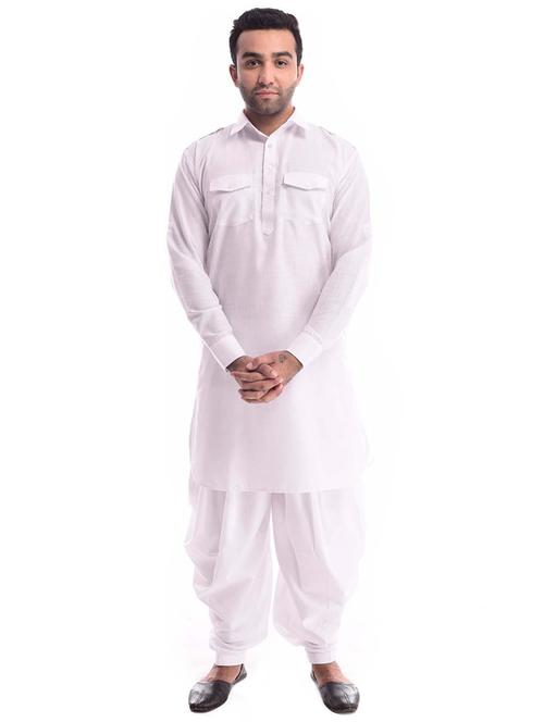men solid long sleeve pathani kurta set - 22001015 - Very Small Image - 1