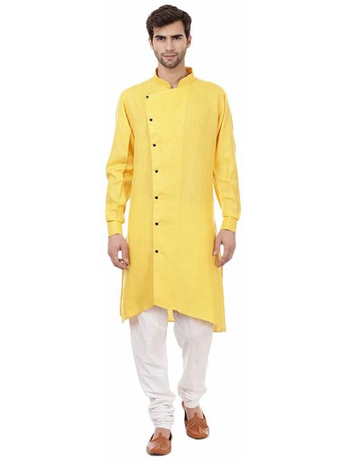 men solid mandarin neck kurta churidar ethnic wear set - 22001019 - Very Small Image - 1