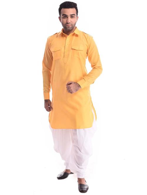 men solid long sleeve pathani kurta set - 22001020 - Very Small Image - 1