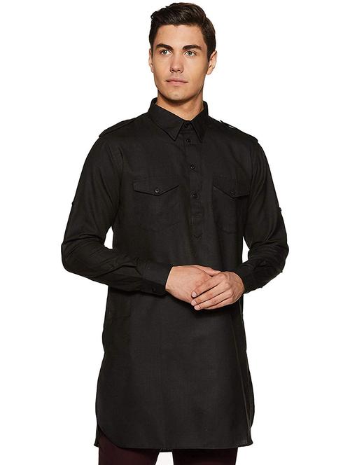 men solid collared long sleeve pathani kurta - 22001035 - Very Small Image - 1