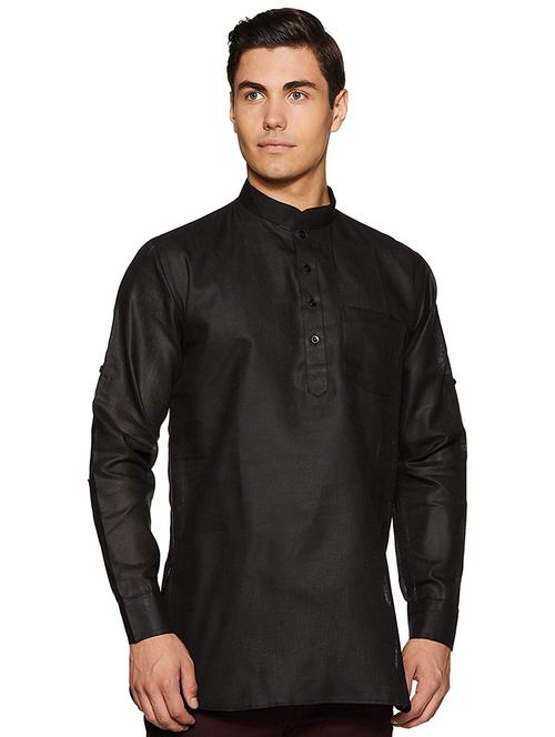 men solid mandarin neck long sleeve short kurta - 22001043 - Very Small Image - 1