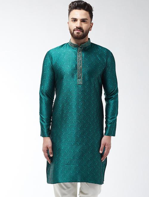 men embroidered mandarin collar long sleeve kurta  - 22001079 - Very Small Image - 1