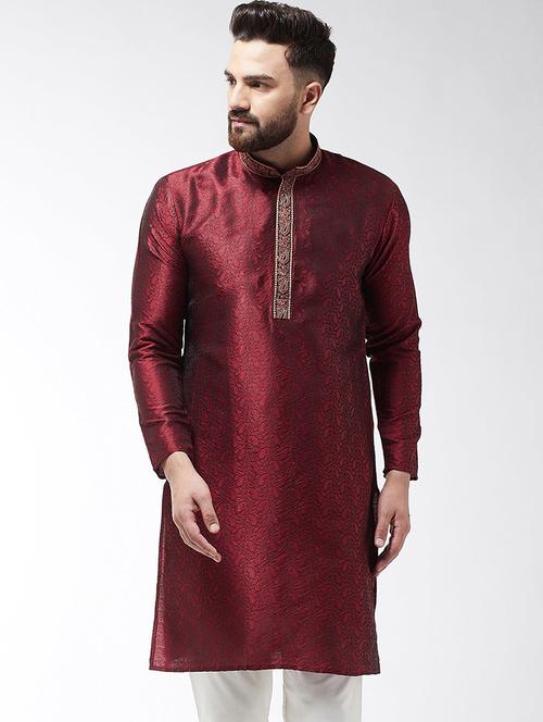 men embroidered mandarin collar long sleeve kurta  - 22001081 - Very Small Image - 1
