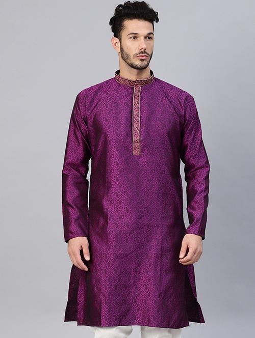 men embroidered mandarin collar long sleeve kurta - 22001086 - Very Small Image - 1