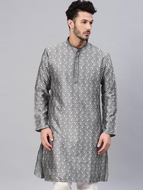 men self designed mandarin collar long sleeve kurta - 22001088 - Very Small Image - 1