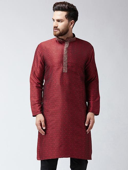 men self designed mandarin collar long sleeve kurta - 22001092 - Very Small Image - 1
