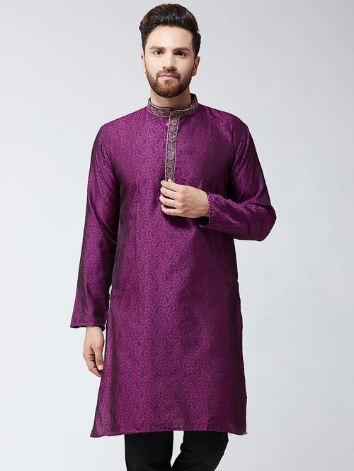 men self designed mandarin collar long sleeve kurta  - 22001093 - Very Small Image - 1