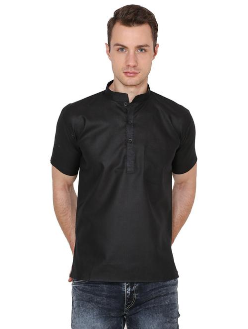 men solid mandarin collar short sleeve kurta - 22001096 - Very Small Image - 1