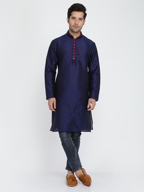 men self designed mandarin collar long sleeve kurta  - 22001101 - Very Small Image - 1