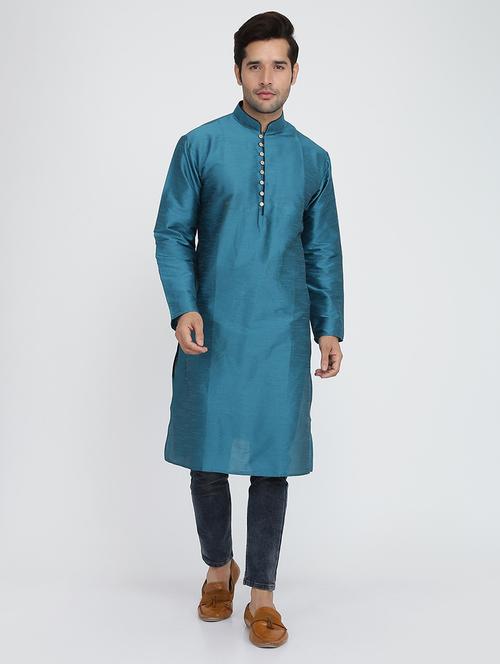 men self designed mandarin collar long sleeve kurta  - 22001102 - Very Small Image - 1