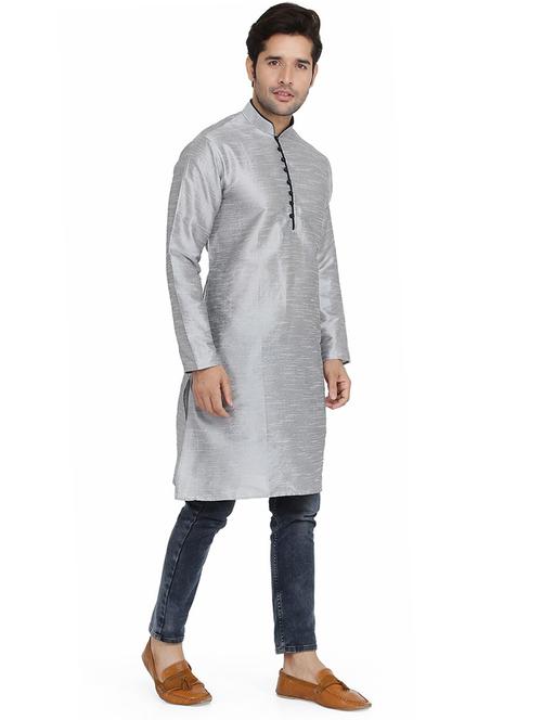 men solid mandarin collar long sleeve kurta - 22001115 - Very Small Image - 1