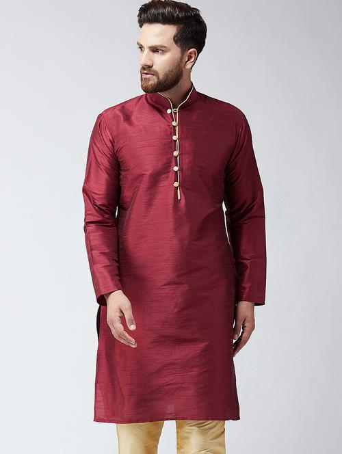 men self designed mandarin collar long sleeve kurta  - 22001119 - Very Small Image - 1