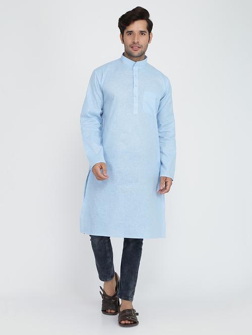 men solid mandarin collar long sleeve kurta  - 22001139 - Very Small Image - 1