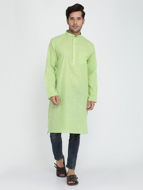 men solid mandarin collar long sleeve kurta  - 22001140 - Very Small Image - 1