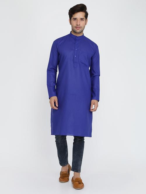 men solid mandarin collar long sleeve kurta  - 22001144 - Very Small Image - 1