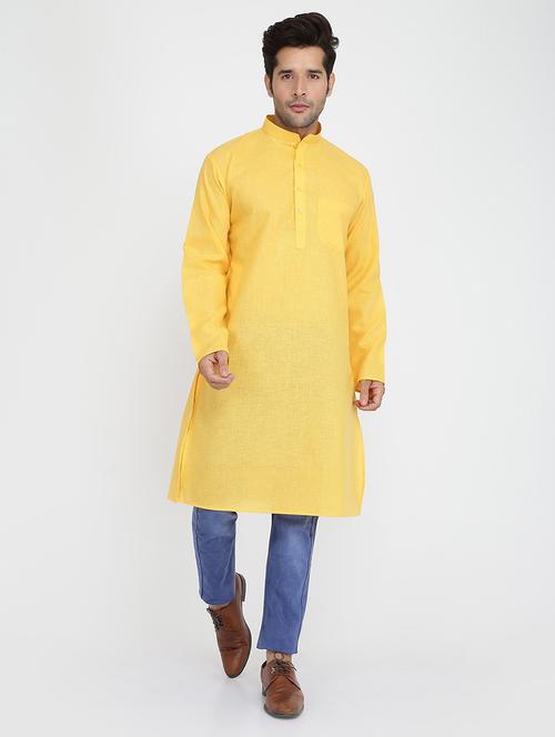 men solid mandarin collar long sleeve kurta  - 22001146 - Very Small Image - 1