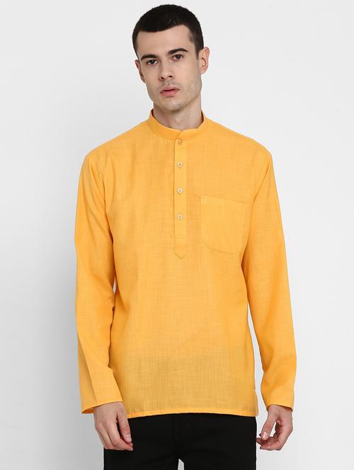 men solid mandarin collar long sleeve short kurta  - 22001156 - Very Small Image - 1