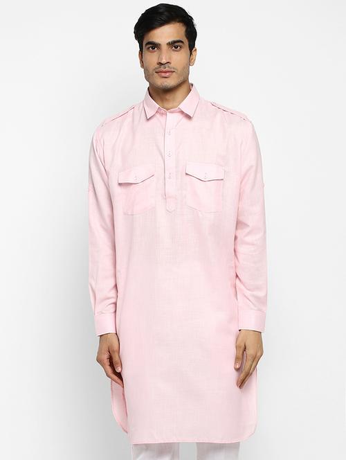 men solid collared long sleeve pathani kurta  - 22001158 - Very Small Image - 1