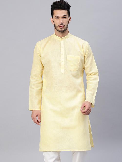 men solid mandarin collar long sleeve kurta  - 22001175 - Very Small Image - 1