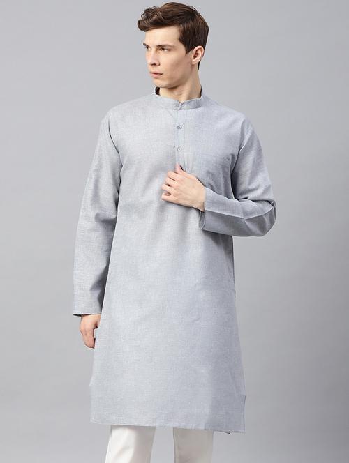 men solid mandarin collar long sleeve kurta  - 22001176 - Very Small Image - 1
