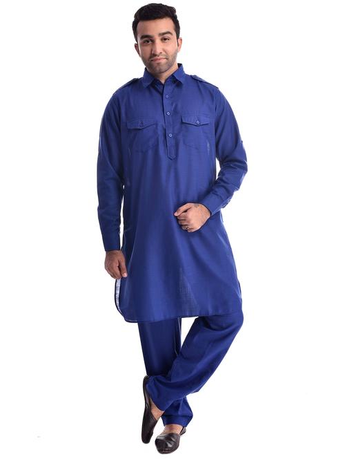 men solid collared long sleeve pathai kurta - 22001201 - Very Small Image - 1