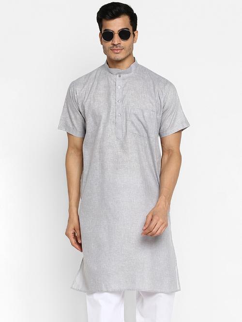 men solid mandarin collar short sleeve kurta  - 22001207 - Very Small Image - 1