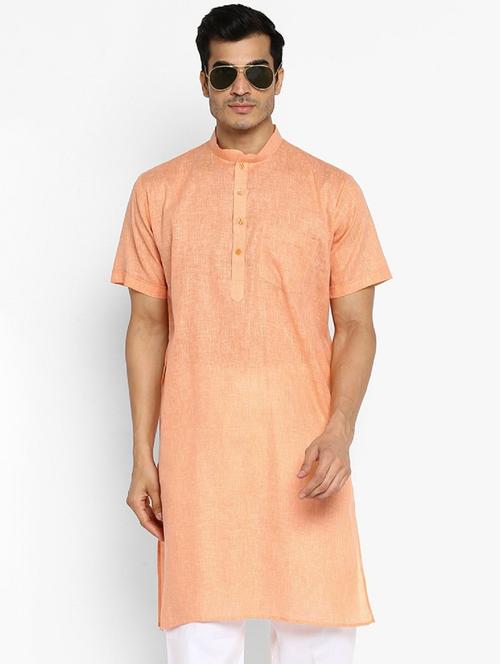 men solid mandarin collar short sleeve kurta  - 22001208 - Very Small Image - 1