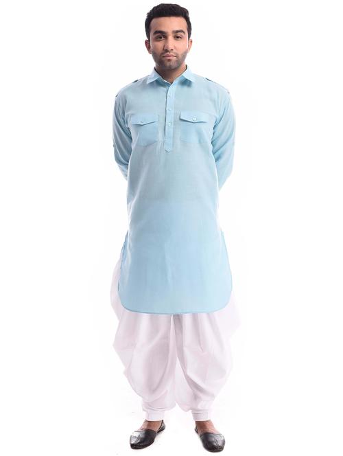 men solid collared long sleeve pathai kurta - 22001228 - Very Small Image - 1