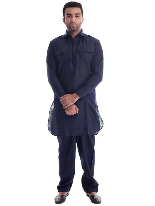 men solid collared long sleeve pathai kurta - 22001252 - Very Small Image - 1