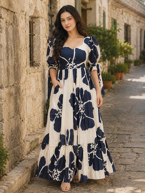 women floral print puff sleeve tiered dress - 22001265 - Very Small Image - 1