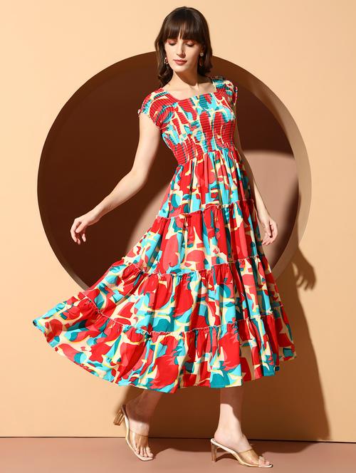 women floral print cap sleeve tiered dress - 22001284 - Very Small Image - 1