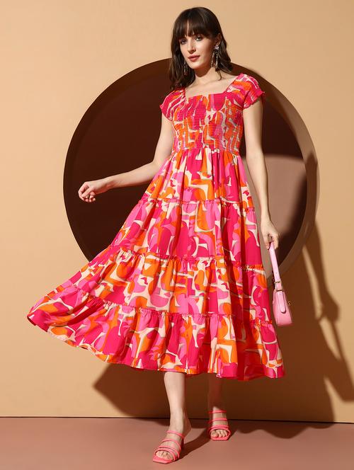 women printed smocked detailed tiered dress - 22001286 - Very Small Image - 1