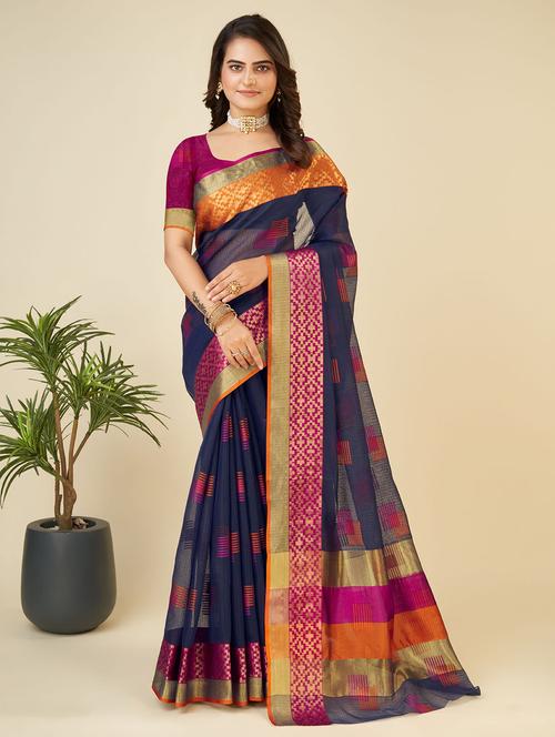 women self design  kota doria saree with blouse - 22001296 - Very Small Image - 1