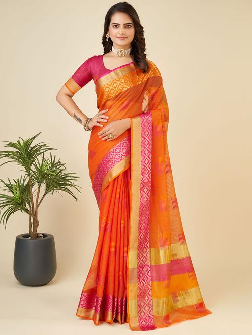women self design  kota doria saree with blouse - 22001297 - Very Small Image - 1