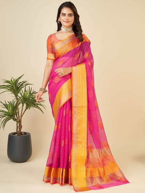 women self design  kota doria saree with blouse - 22001298 - Very Small Image - 1
