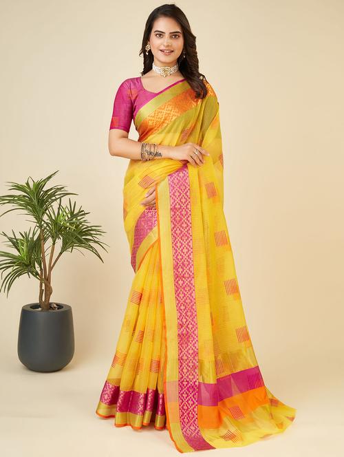 women self design  kota doria saree with blouse - 22001300 - Very Small Image - 1