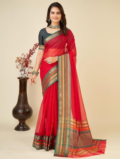 women solid with bordered kota doria saree with blouse - 22001311 - Very Small Image - 1
