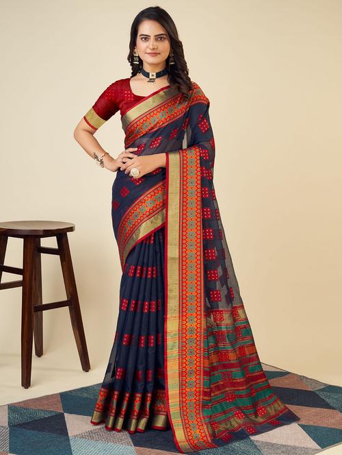 women self design kota doria saree with blouse - 22001320 - Very Small Image - 1