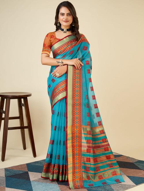 women self design kota doria saree with blouse - 22001322 - Very Small Image - 1