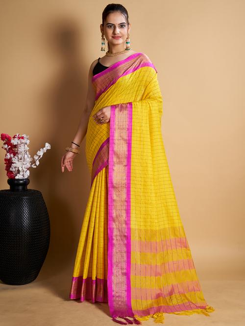 women checkered bordered saree with blouse - 22001341 - Very Small Image - 1