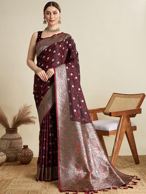 women self design banarasi saree with blouse - 22001358 - Very Small Image - 1