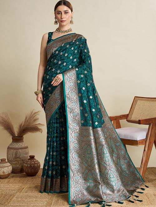 women self design banarasi saree with blouse - 22001359 - Very Small Image - 1