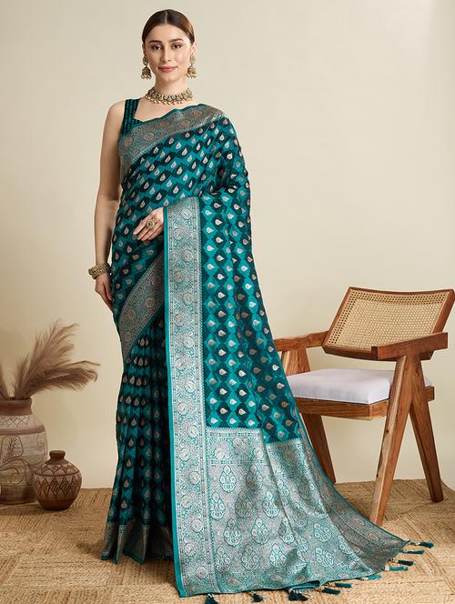 women self design banarasi saree with blouse - 22001370 - Very Small Image - 1