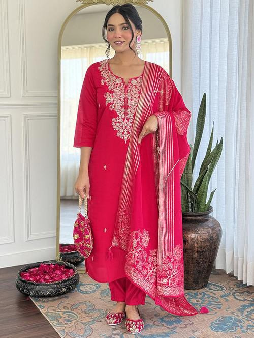 women embroidered three quarter sleeve kurta pant with dupatta set - 22001605 - Very Small Image - 1