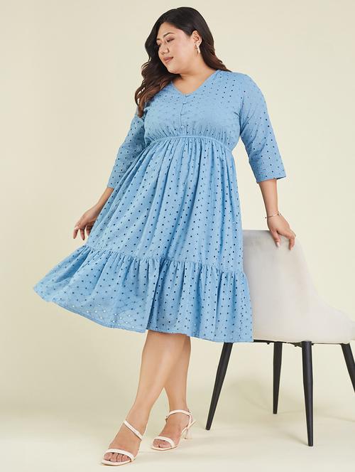 women plus size solid schiffli tiered dress - 22002357 - Very Small Image - 1