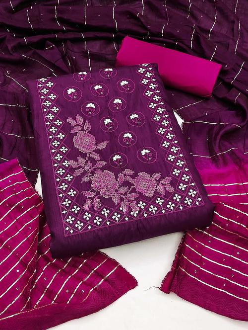 women solid with work embroidered unstitched suit set - 22002643 - Very Small Image - 1